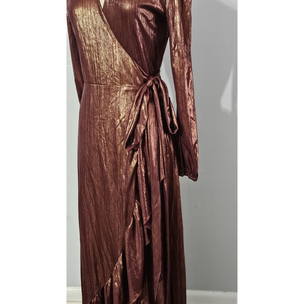 WAYF Meryl Long Sleeve Wrap High-Low Cocktail Dress Bronze XS - Picture 5 of 9